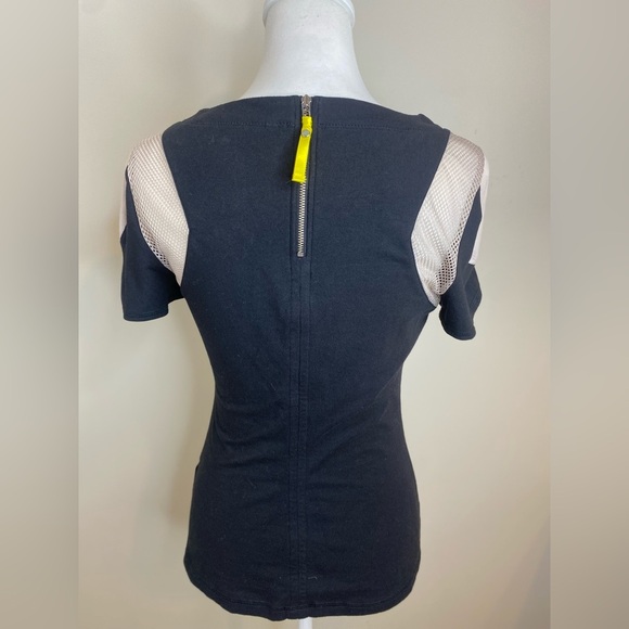 Karen Millen Cotton Colorblock Cap Sleeve Tan Black White Short Sleeve Top Small - Picture 3 of 9